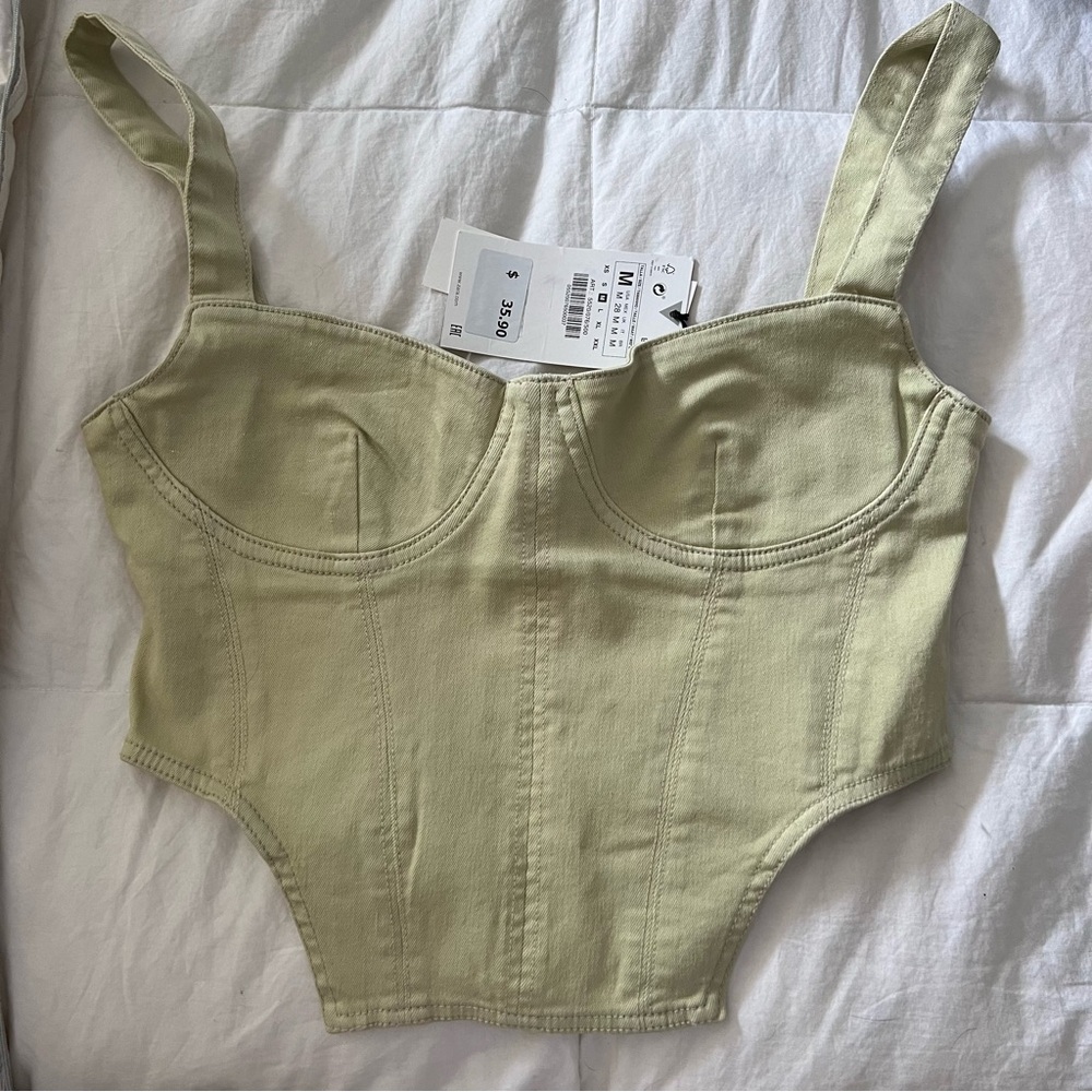 Zara denim corset top in sage green